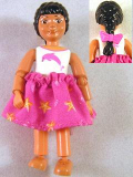 LEGO Belvfem46a Belville Female - White Swimsuit with Dark Pink Dolphin Pattern, Black Hair, Skirt, Bow - Belville #5845