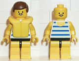 LEGO par025 Horizontal Blue/White Stripes, Yellow Legs, Brown Male Hair, Life Jacket
